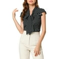thumbnail image 1 of INSPIRE CHIC Women's Blouse Polka Dots Tie Neck Ruffled Cap Sleeve Wear-to-Work Top M Black, 1 of 8