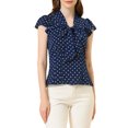 thumbnail image 1 of INSPIRE CHIC Women's Blouse Polka Dots Tie Neck Ruffled Cap Sleeve Wear-to-Work Top L Dark Blue, 1 of 7