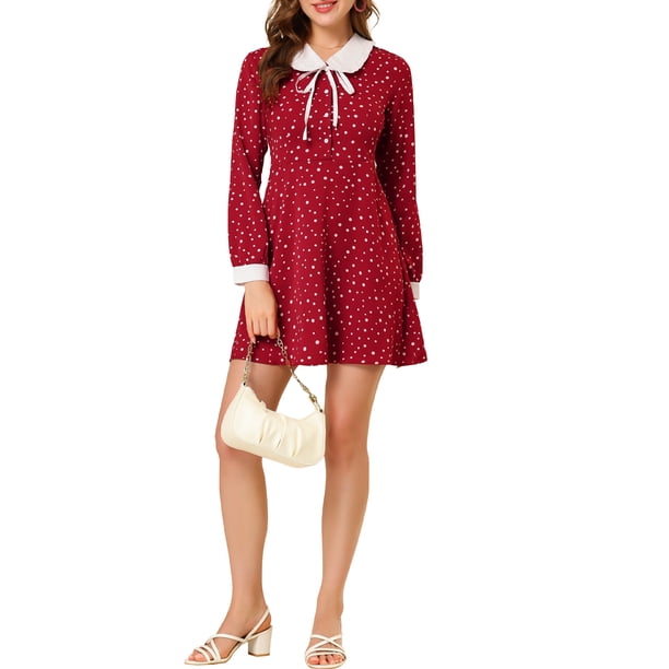 INSPIRE CHIC Women's Polka Dots Peter Pan Collar Contrast Long Sleeve Shirt Dress S Burgundy - Walmart Business Supplies INSPIRE CHIC Women's Polka Dots Peter Pan Collar Contrast Long Sleeve Shirt Dress S Burgundy - Walmart Business Supplies
