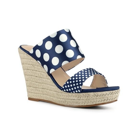 BLISSFUL STEP Women's Polka Dots Platform Espadrille Wedge Heels Sandals