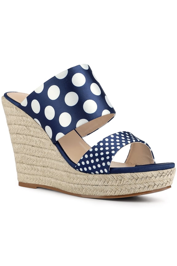 Women's Polka Dots Platform Espadrille Wedge Heels Sandals
