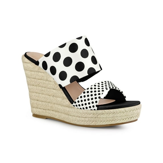 BLISSFUL STEP Women's Polka Dots Platform Espadrille Wedge Heels Sandals