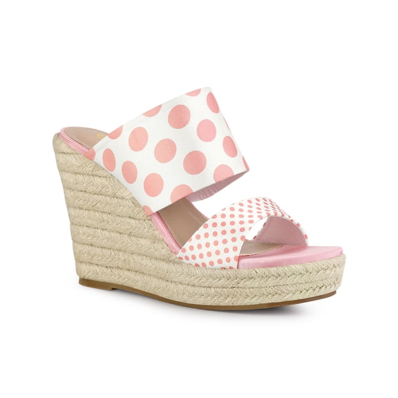 BLISSFUL STEP Women's Polka Dots Platform Espadrille Wedge Heels Sandals