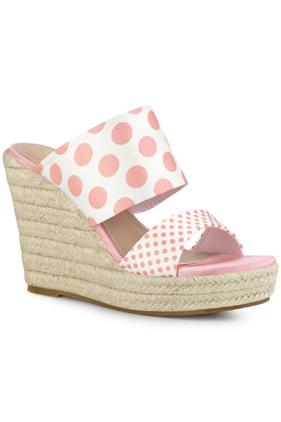 Style Women's Polka Dots Platform Espadrille Wedge Heel Sandals Pink (Size 7)