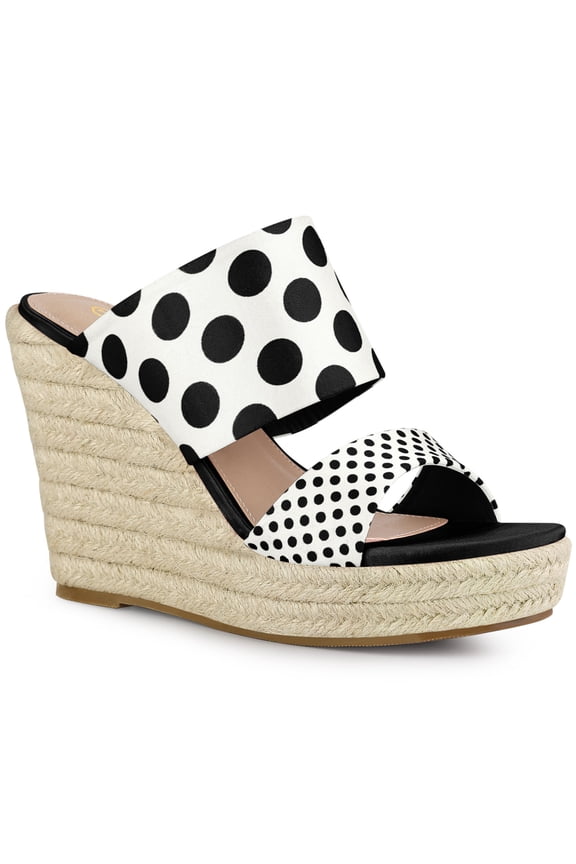 Women's Polka Dots Platform Espadrille Wedge Heels Sandals