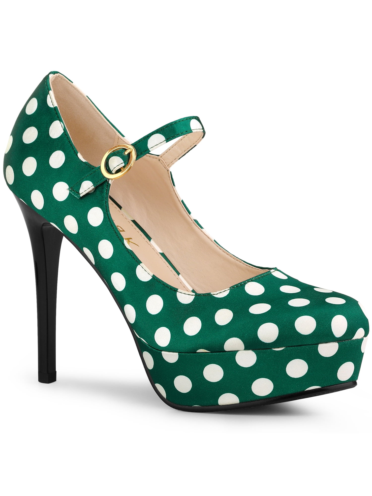 Allegra K Women's Polka Dots Platform Round Toe Ankle Strap