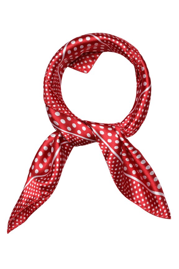 Women's Square Kerchief Floral Leopard Polka Dots Striped Print Neck Scarf Shawl Red-Dots 19.68 x 19.68''