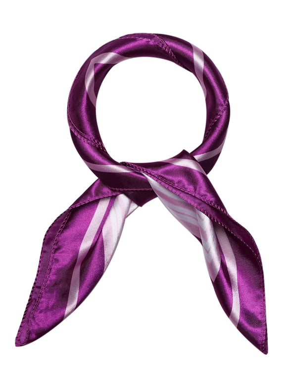 Women's Square Kerchief Floral Leopard Polka Dots Striped Print Neck Scarf Shawl Purple 19.68 x 19.68''