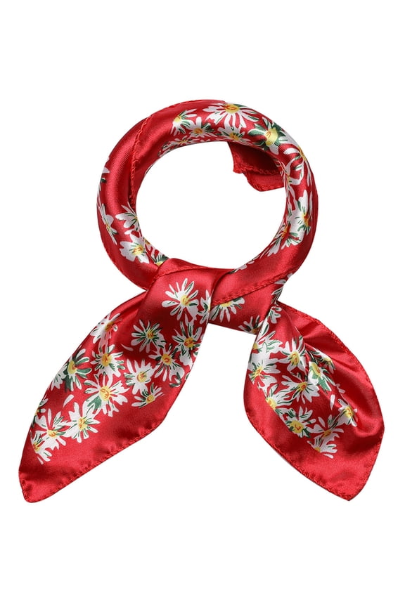 Women's Square Kerchief Floral Leopard Polka Dots Striped Print Neck Scarf Shawl Red-Floral 19.68 x 19.68''
