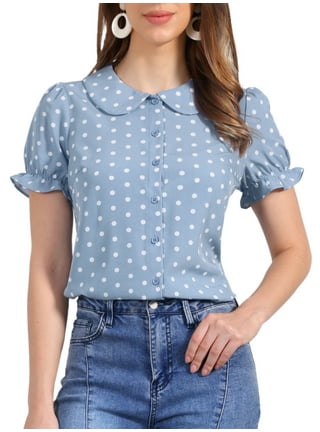 Allegra K Women's Christmas Costumes 3/4 Sleeves Top Round Neck Slim Fit Tee Casual Leopard Floral Breton Printed T-Shirt, Blue White, S