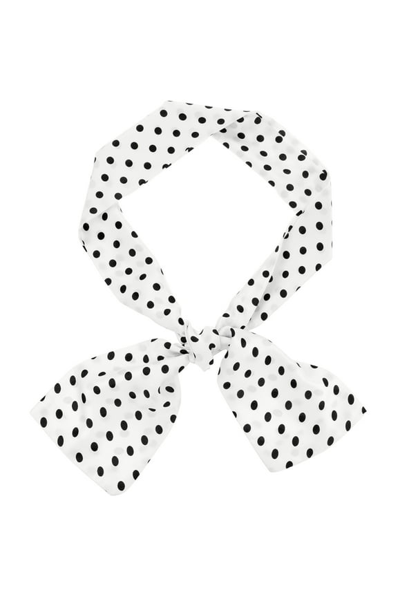 Women's Polka Dots Skinny Scarf Head Neck Wrap Neckerchief Hair Band White
