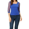 thumbnail image 1 of INSPIRE CHIC Women's Polka Dots Square Neck Semi Sheer Mesh 3/4 Sleeves Blouse, 1 of 6