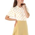 thumbnail image 1 of Allegra K Women's Polka Dots Stand Collar Pleat Keyhole Back Short Flare Sleeve Top, 1 of 6