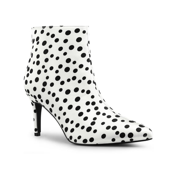 BLISSFUL STEP Women's Polka Dots Stiletto Heel Ankle Boots White 9