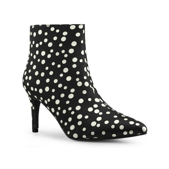 BLISSFUL STEP Women's Polka Dots Stiletto Heel Ankle Boots Black 7.5