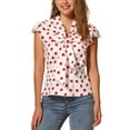 thumbnail image 1 of INSPIRE CHIC Women's Blouse Polka Dots Tie Neck Ruffled Cap Sleeve Wear-to-Work Top L White Red, 1 of 6