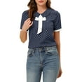 thumbnail image 1 of Allegra K Women's Polka Dots Turn Down Collar Contrast Tie Neck Short Sleeve Blouse Top, 1 of 6