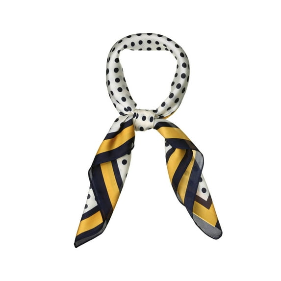 INSPIRE CHIC 70cm Polka Dots Square Scarf Neck Scarves Kerchief Neckerchief Headband for Women Navy Blue Yellow 27.56*27.56"(L*W)
