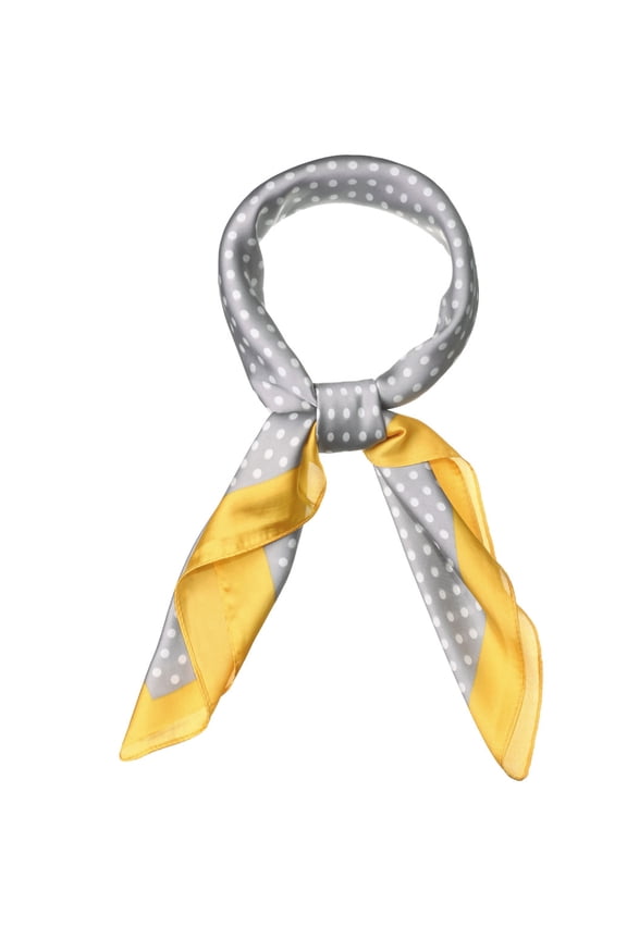 70cm Polka Dots Square Scarf Neck Scarves Kerchief Neckerchief Headband for Women Yellow Gray 27.56*27.56"(L*W)