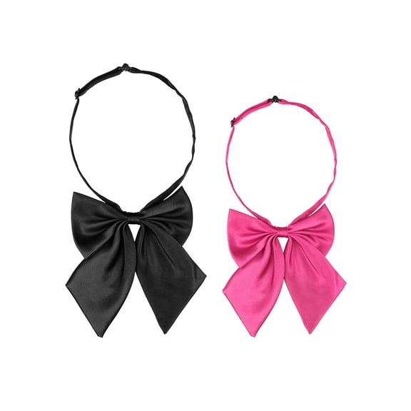 INSPIRE CHIC Women's Pre-tied Bowknot Adjustable Neck Strap Cute Bowtie 2 Pcs Black&Fuchsia