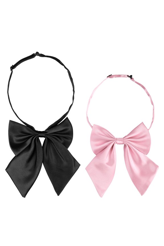 Women's Pre-tied Bowknot Adjustable Neck Strap Cute Bowtie 2 Pcs Black&Pink