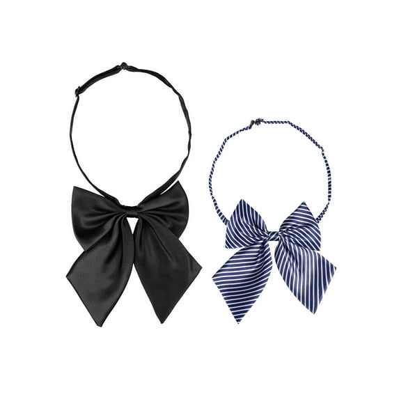 INSPIRE CHIC Women's Pre-tied Bowknot Adjustable Neck Strap Cute Bowtie 2 Pcs Black&Blue Stripes