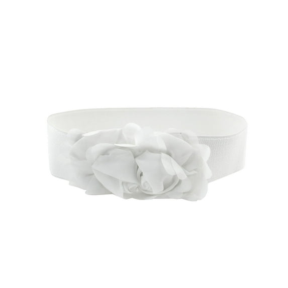 INSPIRE CHIC Women's Press Stud Buckle Chiffon Flower Decor Cinch Belt White One Size