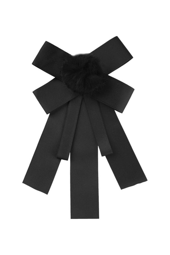Women's Pretied Pin Closure Pom Poms Solid Color Bow Tie
