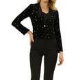 thumbnail image 1 of INSPIRE CHIC Women's Printed Business Office One Button Crop Metallic Star Velvet Blazer L Black-Star, 1 of 6