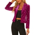 thumbnail image 1 of INSPIRE CHIC Women's Printed Business Office One Button Crop Metallic Star Velvet Blazer XS Hot Pink-Star, 1 of 6