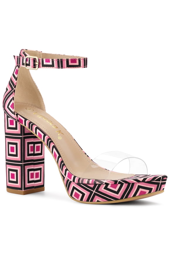 Women's Shoes Colorful Platform Chunky Heels Ankle Strap Clear Open Toe Sandals Hot Pink 7.5