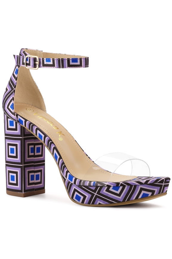 Women's Shoes Colorful Platform Chunky Heels Ankle Strap Clear Open Toe Sandals Purple 8.5