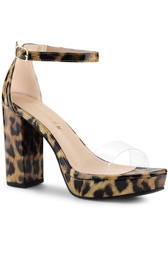 Women's Shoes Colorful Platform Chunky Heels Ankle Strap Clear Open Toe Sandals Leopard Print 7.5