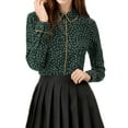 thumbnail image 1 of INSPIRE CHIC Women's Printed Long Sleeve Piped Button Down Shirts S Green, 1 of 8
