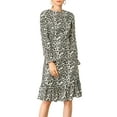 thumbnail image 1 of INSPIRE CHIC Women's Printed Long Sleeves Keyhole Neck Ruffle Hem Midi Dresses, 1 of 7