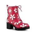 thumbnail image 1 of BLISSFUL STEP Women's Printed Platform Block Heel Combat Boots Dark Pink 7, 1 of 7