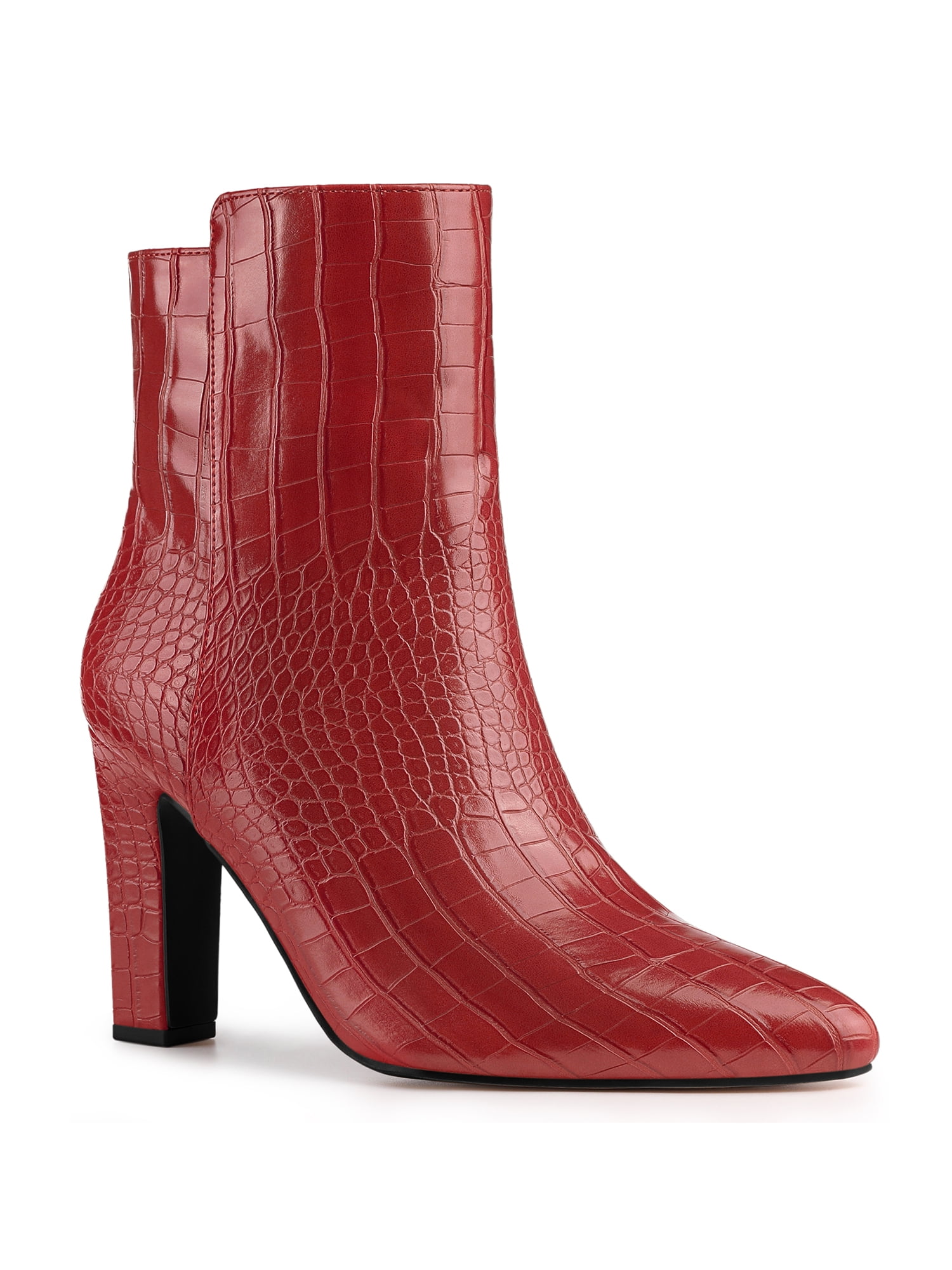 Allegra K Women's Printed Pointed Toe Ankle Boots - Chunky High Heel - View #6
