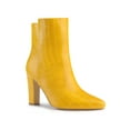 thumbnail image 1 of BLISSFUL STEP Women's Ankle Boots Printed Chunky Heel Side Zipper Crocodile Pointed Toe Booties Yellow 9, 1 of 7