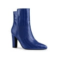 thumbnail image 1 of BLISSFUL STEP Women's Ankle Boots Printed Chunky Heel Side Zipper Crocodile Pointed Toe Booties Royal Blue 9, 1 of 8