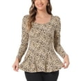 thumbnail image 1 of INSPIRE CHIC Women's Tops Printed Scoop Neck Long Sleeves Peplum Blouse XS Apricot-Leopard, 1 of 6