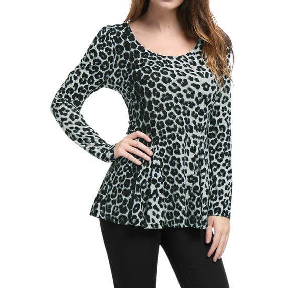 Allegra K Women's Printed Scoop Neck Long Sleeves Peplum Blouse