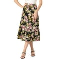 thumbnail image 1 of INSPIRE CHIC Valentine's Day Women's Chiffon Skirts Elastic Waist Ruffle Tiered Floral Flowy Midi Skirts M Black Pink-Floral, 1 of 7