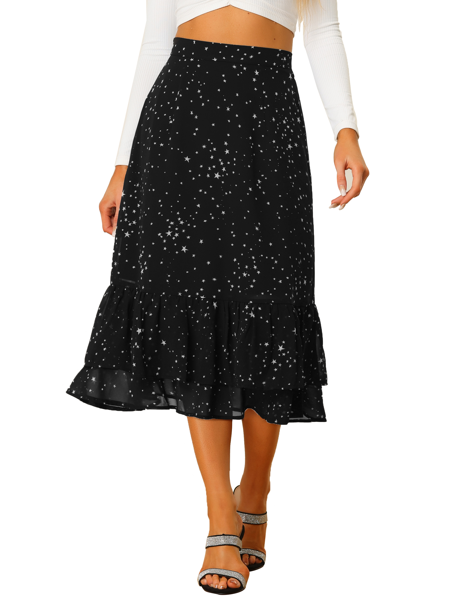 INSPIRE CHIC Women s Chiffon Skirts Elastic Waist Ruffle Tiered Floral 