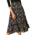 thumbnail image 1 of INSPIRE CHIC Valentine's Day Women's Chiffon Skirts Elastic Waist Ruffle Tiered Floral Flowy Midi Skirts XS Black-Floral, 1 of 9