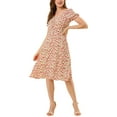 thumbnail image 1 of INSPIRE CHIC Women's Printed Sweetheart Neck Puff Sleeves Hidden Side Zipper Smock Midi Dress XS Beige, 1 of 7