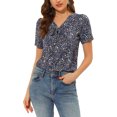 thumbnail image 1 of INSPIRE CHIC Women's Printed Tie V Neck Short Sleeves Straight Loose Blouse Tops, 1 of 7
