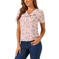 thumbnail image 1 of INSPIRE CHIC Women's Printed Tie V Neck Short Sleeves Straight Loose Blouse Tops, 1 of 4