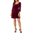 thumbnail image 1 of Allegra K Women's Prom Square Neck 3/4 Sleeve Velvet Dress, 1 of 6
