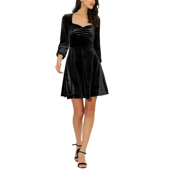INSPIRE CHIC Women's Prom Square Neck 3/4 Sleeve Velvet Dress S Black