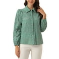 thumbnail image 1 of INSPIRE CHIC Women's Puff Long Sleeve Button Down Collar Shirt Elegant Blouse Top M Pea Green, 1 of 5